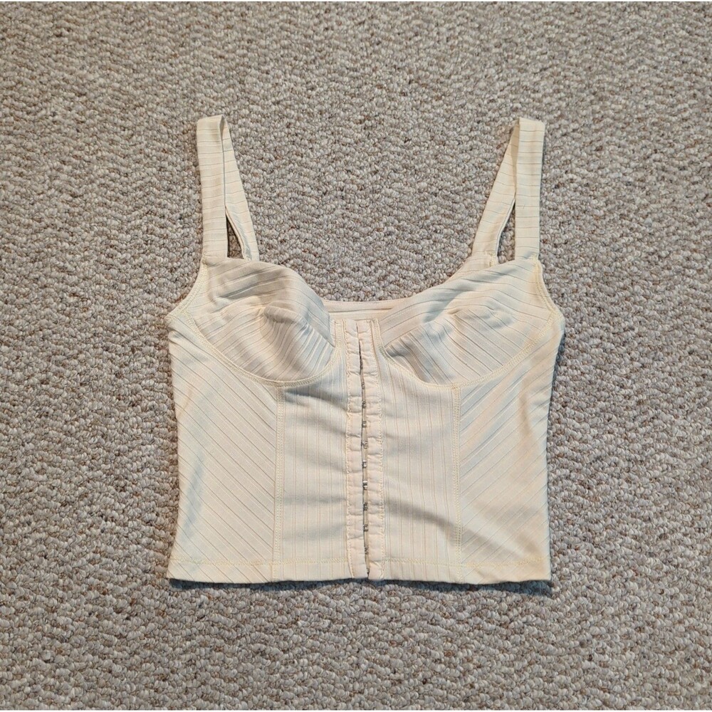 Free People Intimately Serenity Corset Cami Womens Small Yellow Ribbed Festival